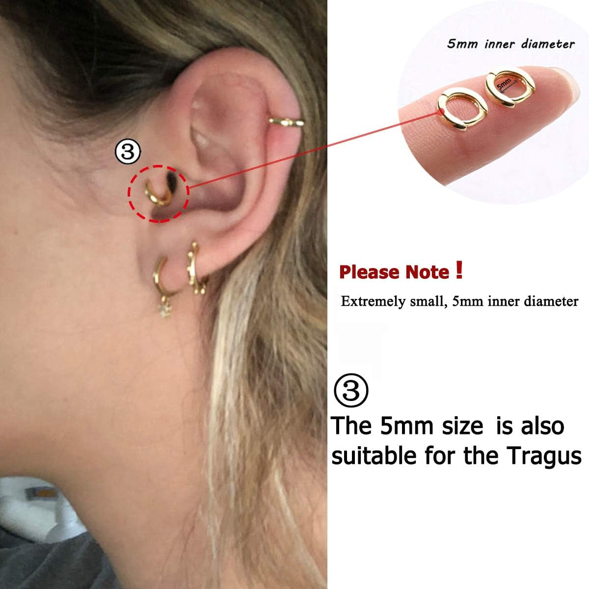 925 Sterling Silver Small Gold Hoop Earrings for Women Girls 14K Gold Huggie Earrings Tiny Hypoallergenic Cartilage Earrings Hoops