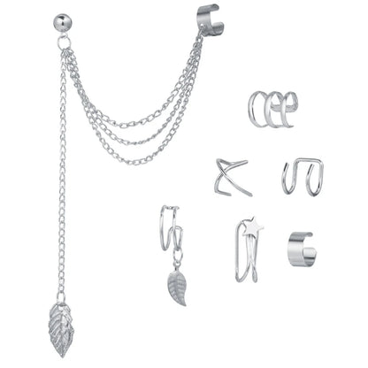 7Pcs Ear Cuff Fake Lip Helix Cartilage Clip on Wrap Earrings Kit Non Piercing Tassel Drop Earrings Jewelry Set for Women