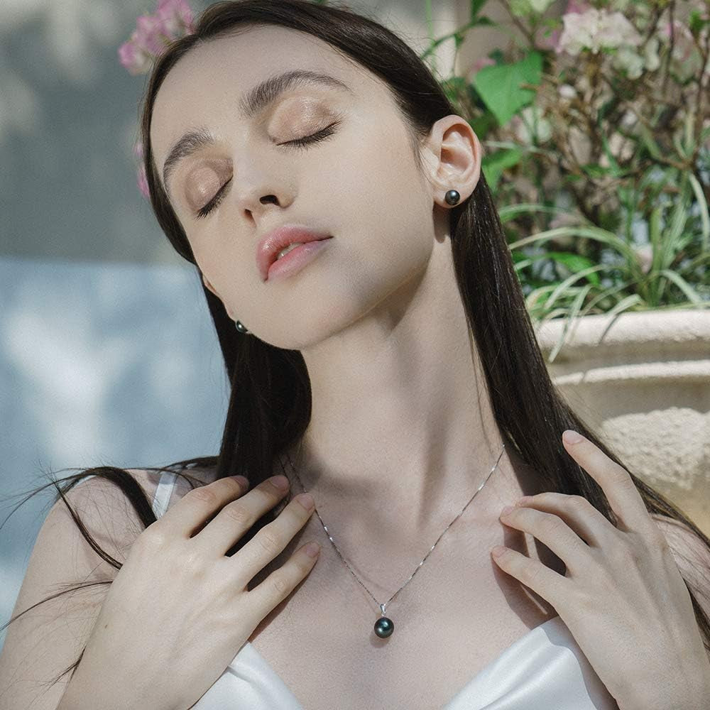 Black Pearl Necklace for Women, AAAA Quality Genuine Tahitian Cultured Pearls 18K Gold Pendant with 925 Sterling Silver Chain, Jewelry Gifts for Wife Mom Daughter