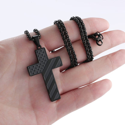 Black Cross Necklaces for Men Boys American Flag Pendant Chain Catholic Christian Religious Graduation 4Th of July Birthday Jewelry Gifts Ideas Dad Husband Tween Son Boyfriend Teen Kids Age