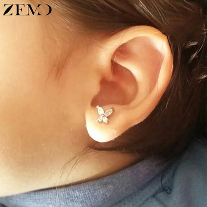 Flower Baby Earrings 316L Stainless Steel Small Stud Earrings Heart Kid Studs Ear Earrings Female Piercing Jewelry Women
