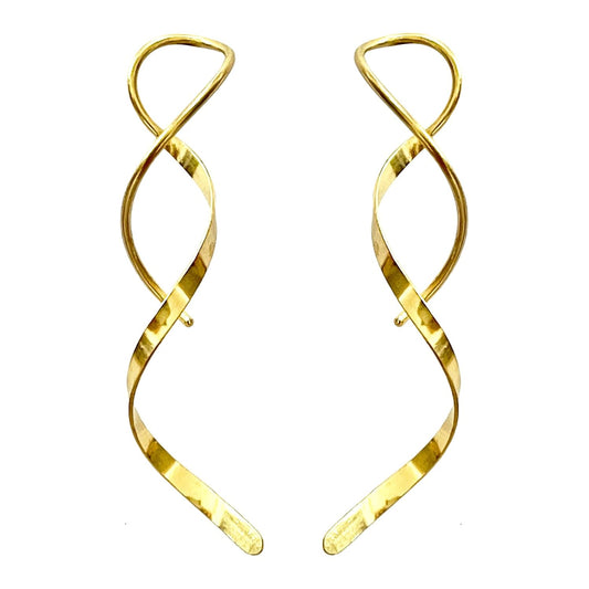Spiral Threader Earrings for Women Handmade 14K Gold Plated Spiral Earrings Twis