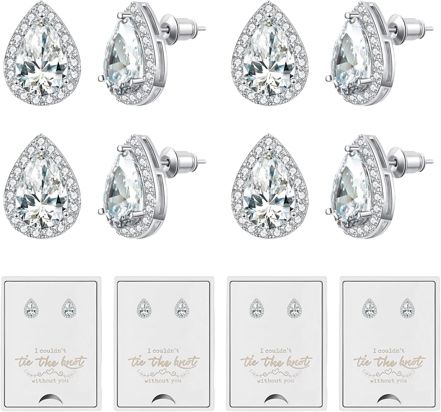 Bridesmaids Gift Set of 6 or 4 Stud Earrings Rose Gold Knot Bridesmaid Earring for Women I Couldn’T Tie a Knot without You Wedding Proposal Hypoallergenic Jewelry