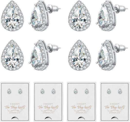 Bridesmaids Gift Set of 6 or 4 Stud Earrings Rose Gold Knot Bridesmaid Earring for Women I Couldn’T Tie a Knot without You Wedding Proposal Hypoallergenic Jewelry