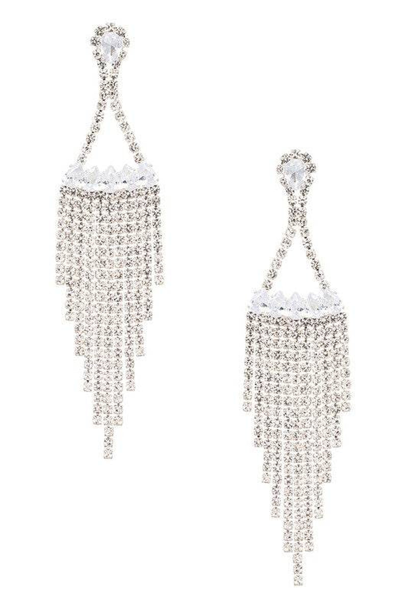 Fringe Rhinestone CZ Chandelier Earrings