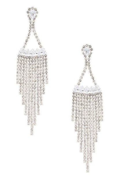 Fringe Rhinestone CZ Chandelier Earrings
