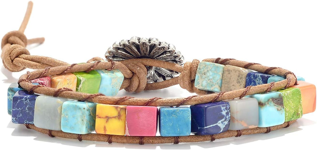 7 Chakra Bracelets for Women with Real Stones Leather Wrap Healing Bead Bracelet Women Men Boho Friendship Jewelry