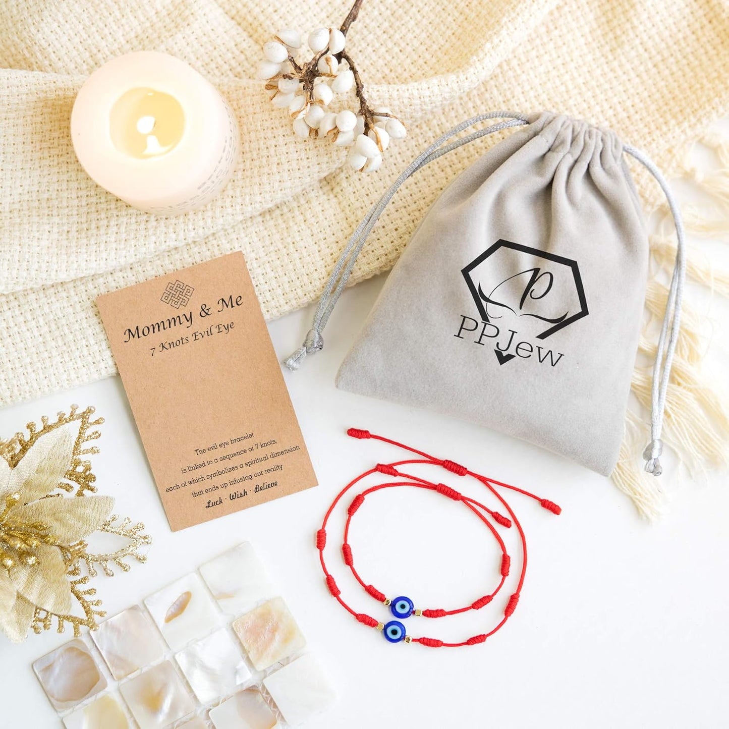 7 Knot Evil Eye Bracelet Red String Bracelets Protection Mommy and Me Matching Bracelet Set Amulet for Women Girls/Boys
