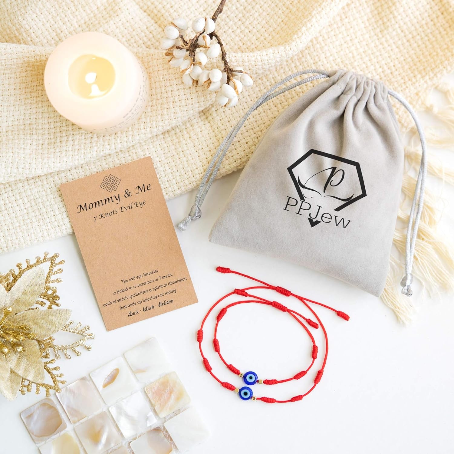 7 Knot Evil Eye Bracelet Red String Bracelets Protection Mommy and Me Matching Bracelet Set Amulet for Women Girls/Boys