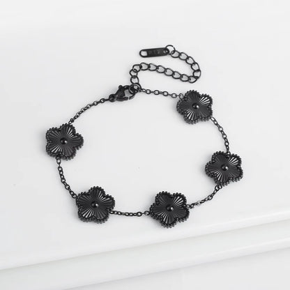 Trend Clover Bracelet for Women Girls 14K Gold Plated Stainless Steel Five Leaf Flower Dainty Lucky Link Bracelets Party Jewelry