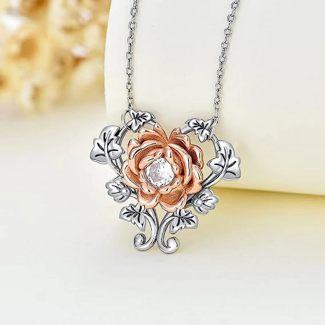925 Sterling Silver Rose Necklace for Women Rose Flower Heart Pendant Necklace Fine Jewelry for Women