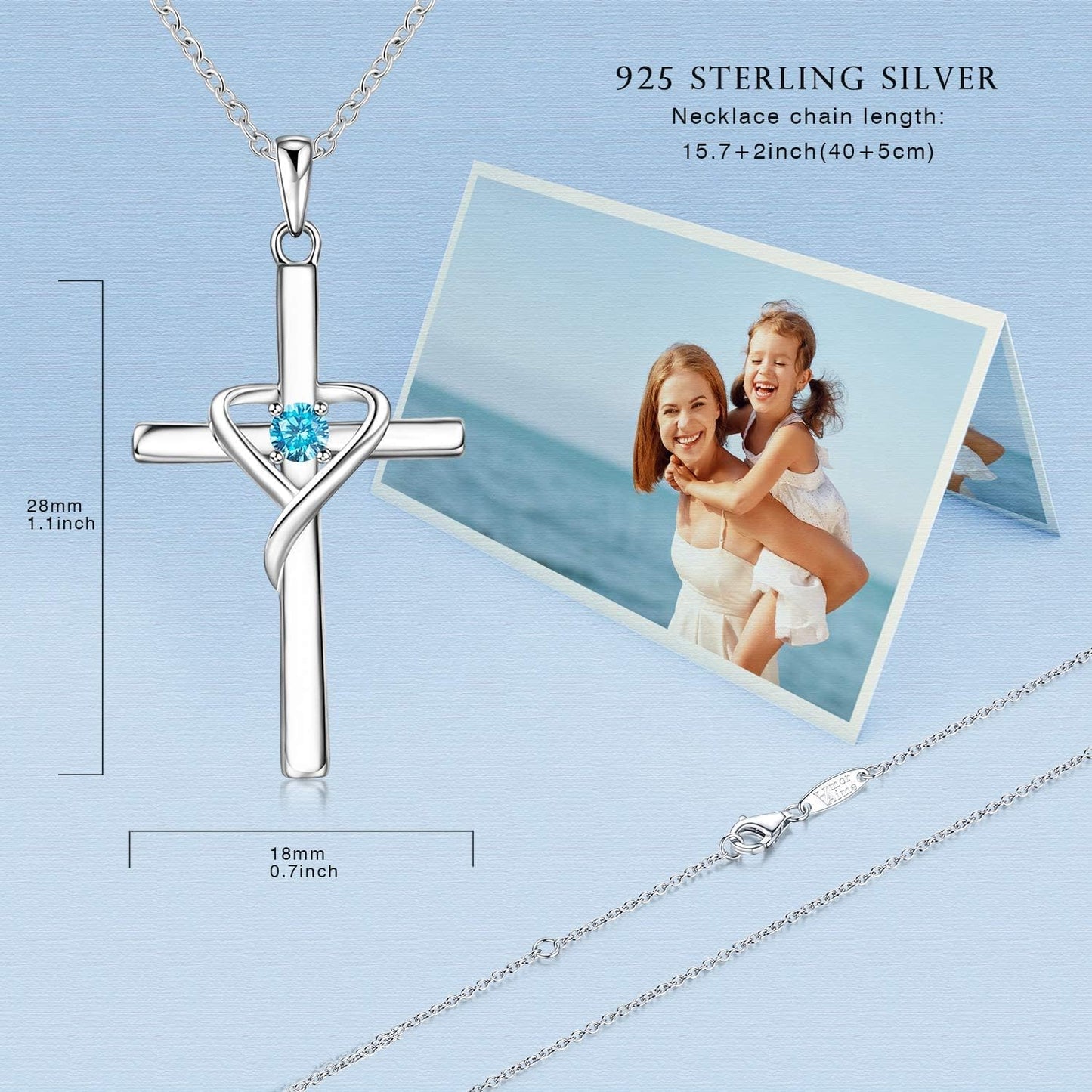 925 Sterling Silver Cross Necklace for Women Men 5A CZ Birthstone Necklaces 14K Gold Plated or Rose Gold Necklace for Easter or Mother'S Day