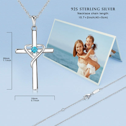 925 Sterling Silver Cross Necklace for Women Men 5A CZ Birthstone Necklaces 14K Gold Plated or Rose Gold Necklace for Easter or Mother'S Day