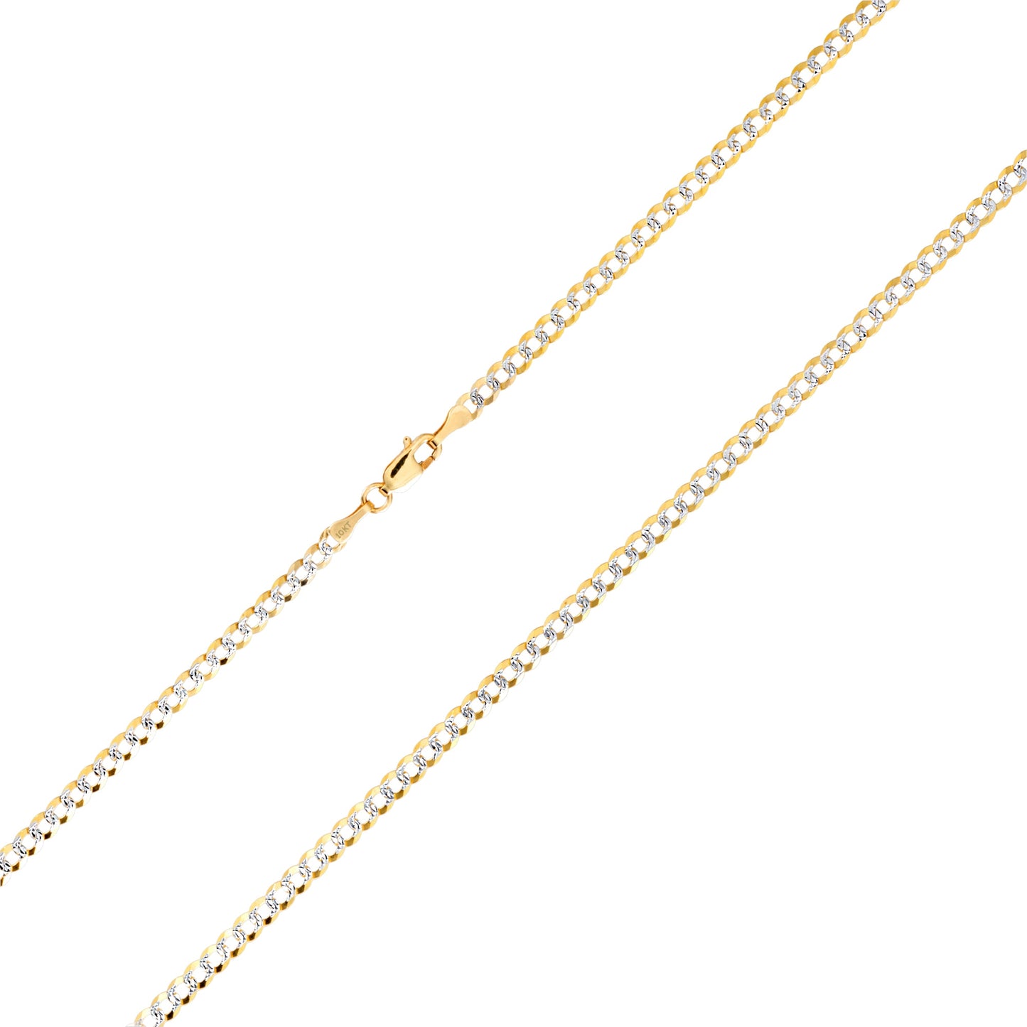 10K Real Yellow Gold Solid Cuban Curb Link 4Mm Diamond Cut Pave Chain Bracelet (7"-9") Two Tone Italian Jewelry for Men & Women