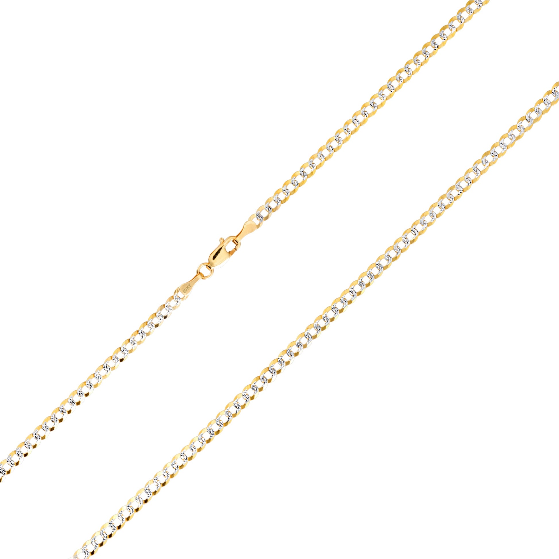 10K Real Yellow Gold Solid Cuban Curb Link 4Mm Diamond Cut Pave Chain Bracelet (7"-9") Two Tone Italian Jewelry for Men & Women