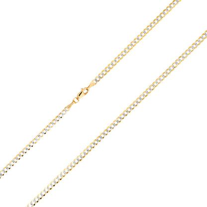 10K Real Yellow Gold Solid Cuban Curb Link 4Mm Diamond Cut Pave Chain Bracelet (7"-9") Two Tone Italian Jewelry for Men & Women