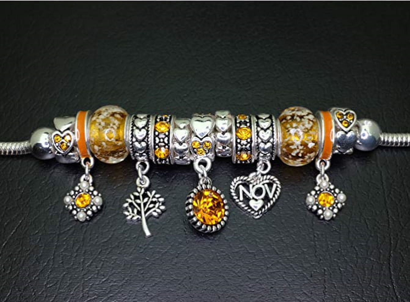 Birthstone Bracelet Multi-Color Charm Beads Silvertone
