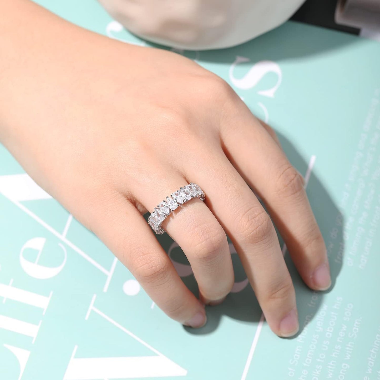 Eternity Rings Band for Women 925 Sterling Silver Stacking Rings Pear Cut White Cubic Zirconia Wedding Ring Size 5-9