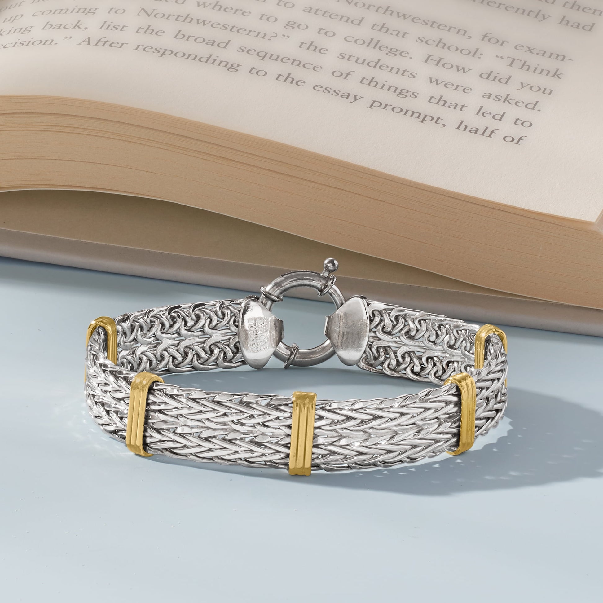 Two-Tone Double Wheat-Link Bracelet in Sterling Silver and 14Kt Gold over Sterling, Women'S, Adult