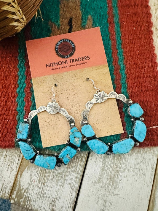 Navajo Turquoise & Sterling Silver Dangle Hoop Ear