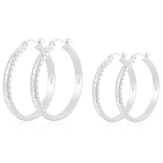 2 Pairs Big Large Extra Chunky White Gold S925 Sterling Silver Hoop Earrings for Women,Hypoallergenic 4Mm Thick Silver Hoop Earrings Set 30/40MM Girlfriend Wedding Birthday Jewelry Gifts
