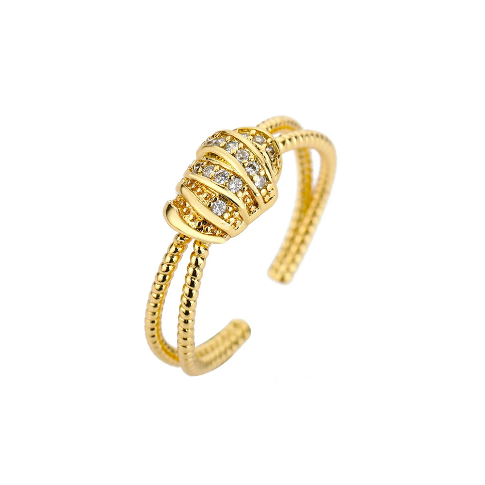 Rainbow Zircon Rings for Women Stainless Steel Gold Color Geometric Adjustable Ring Wedding Aesthetic Jewelry Gift Bijoux Femme
