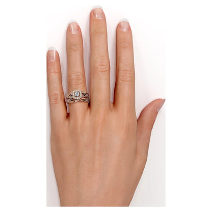 round Diamond - Edwardian Diamond Filigree Ring - Art Deco Style - Wedding Ring Set in 10K Rose Gold