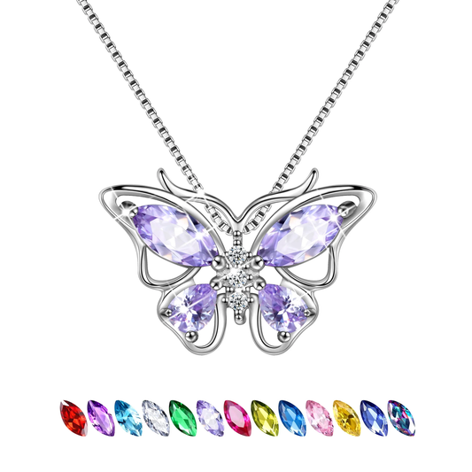925 Sterling Silver Purple Butterfly Birthstone Necklace