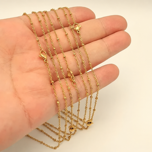 Gold PVD Stainless Steel Satellite Chain Necklace- 18 Inches