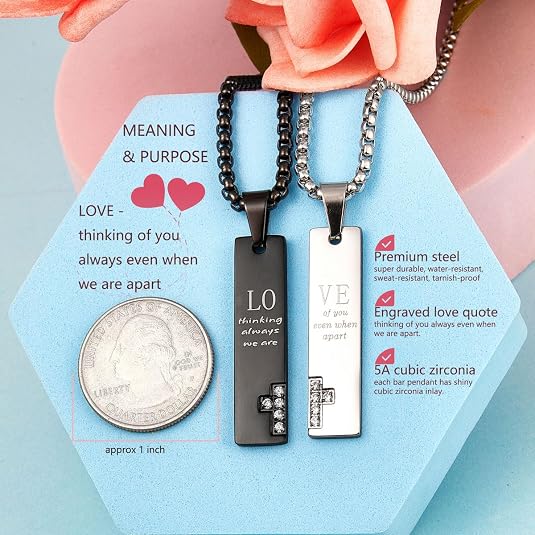 Silver & Black Matching Couple Cross Necklaces – Set of 2