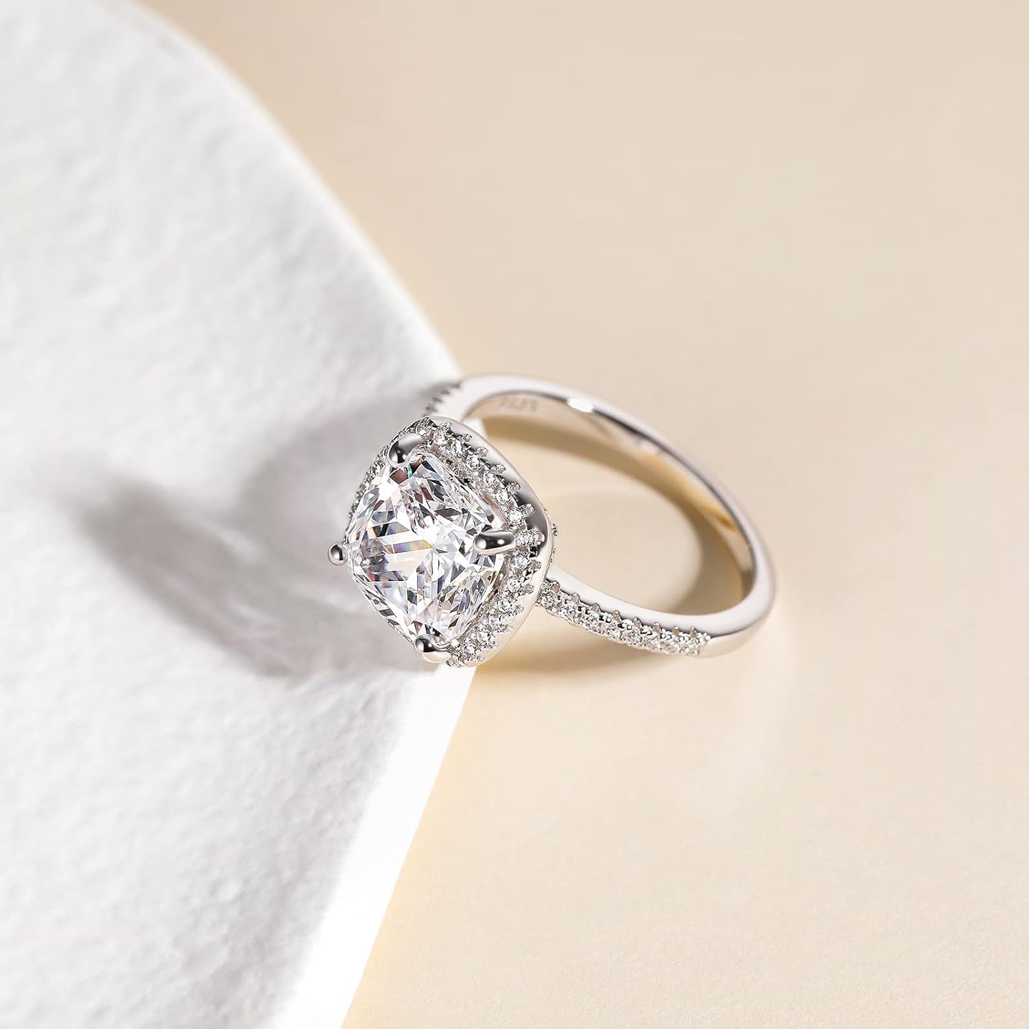 3.5CT 925 Sterling Silver Rings Cushion Cut Cubic Zirconia CZ Engagement Wedding Bands for Women Promise Rings for Her Size 3-11
