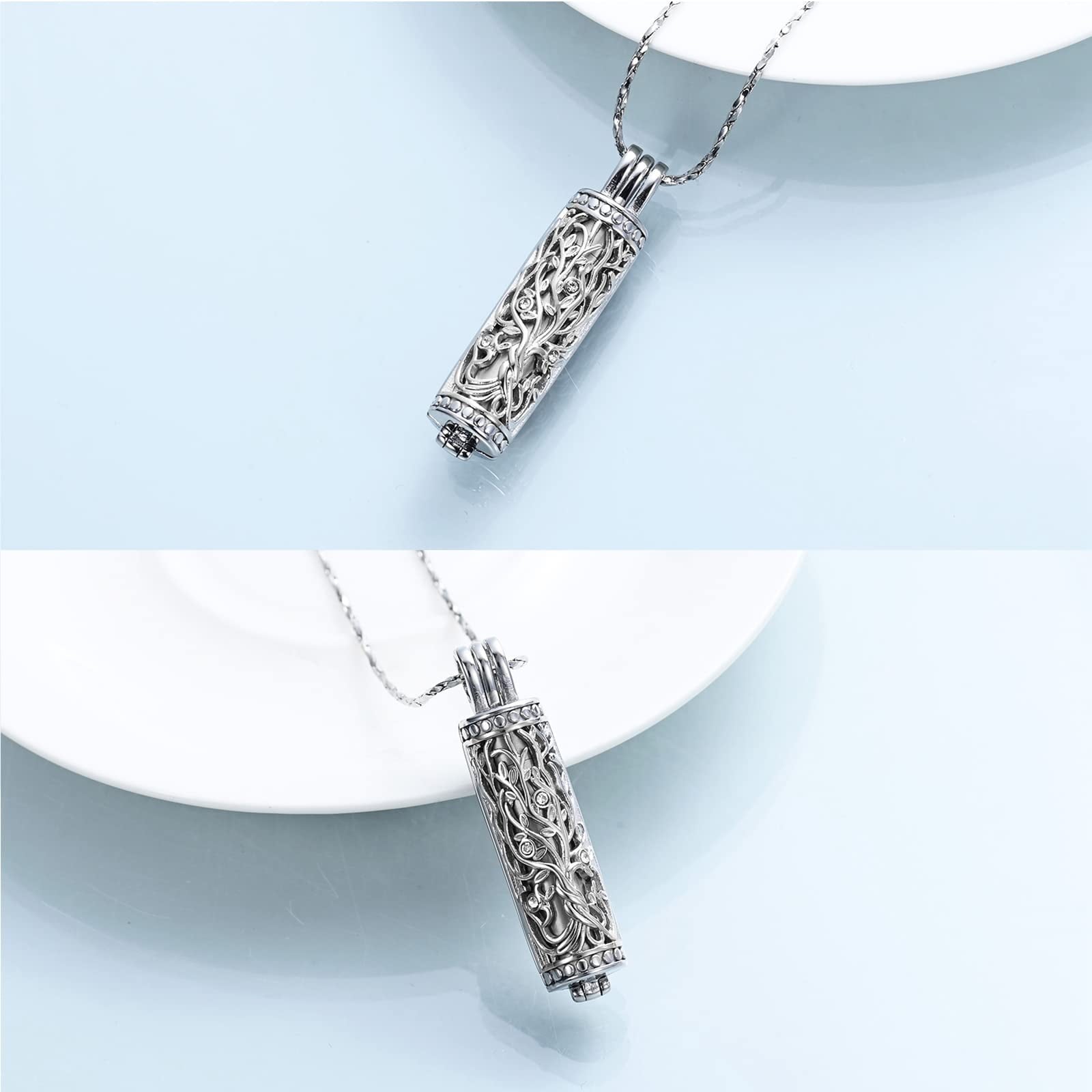 Cylinder Cremation Jewelry Tree of Life Urn Ashes Necklace for Women Men Vial Cremation Ash Pendant Loved One Memorial Jewelry