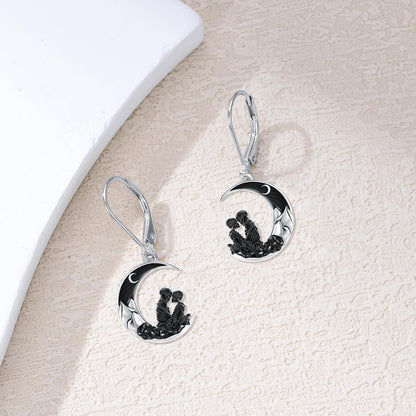 925 Sterling Silver Skeleton Couple Moon Dangle Earrings