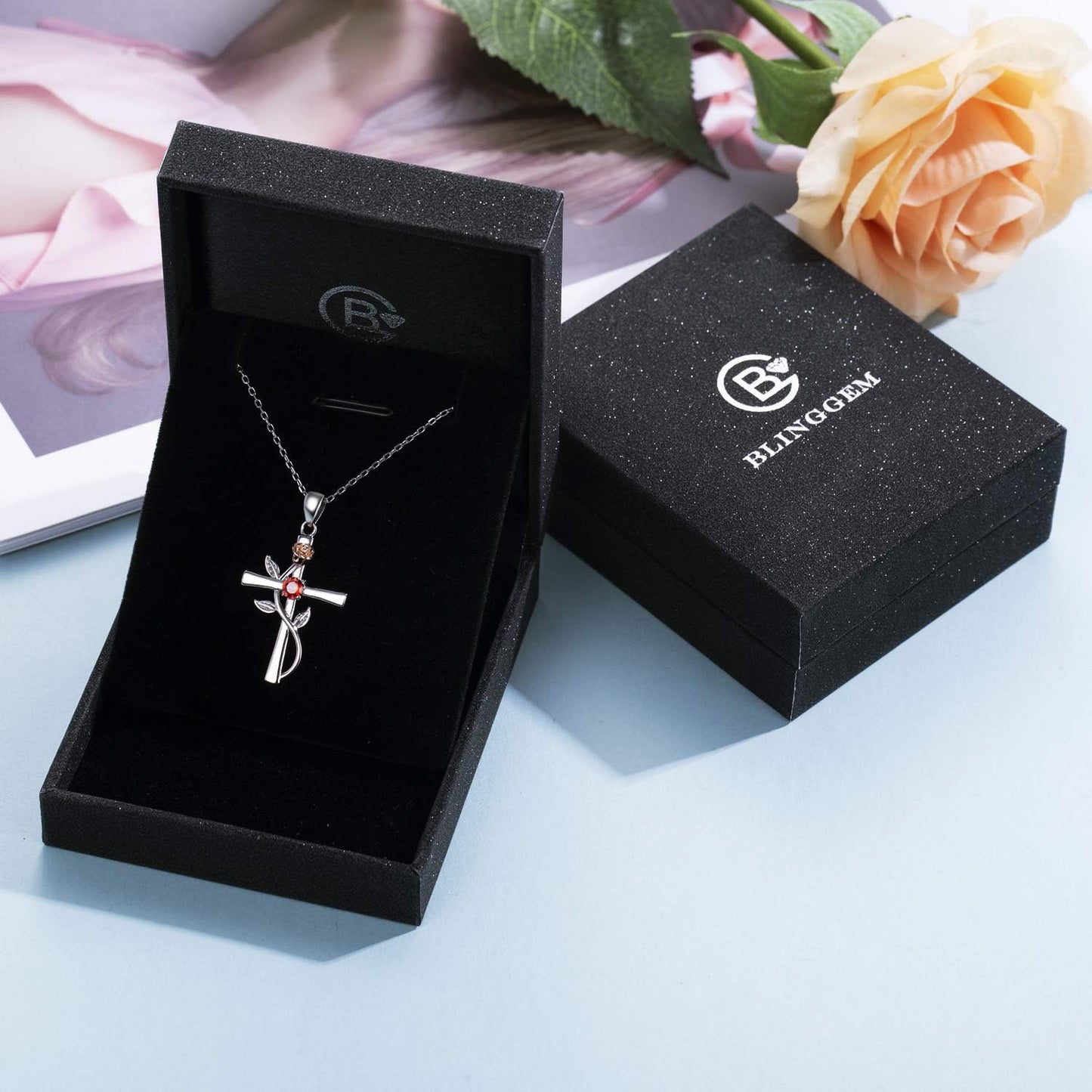 Cross Necklace for Women 925 Sterling Silver Birthstone Necklace for Womens Cross Pendant 5A Cubic Zirconia 12 Birth Months Birthday Gifts for Women Wife Her