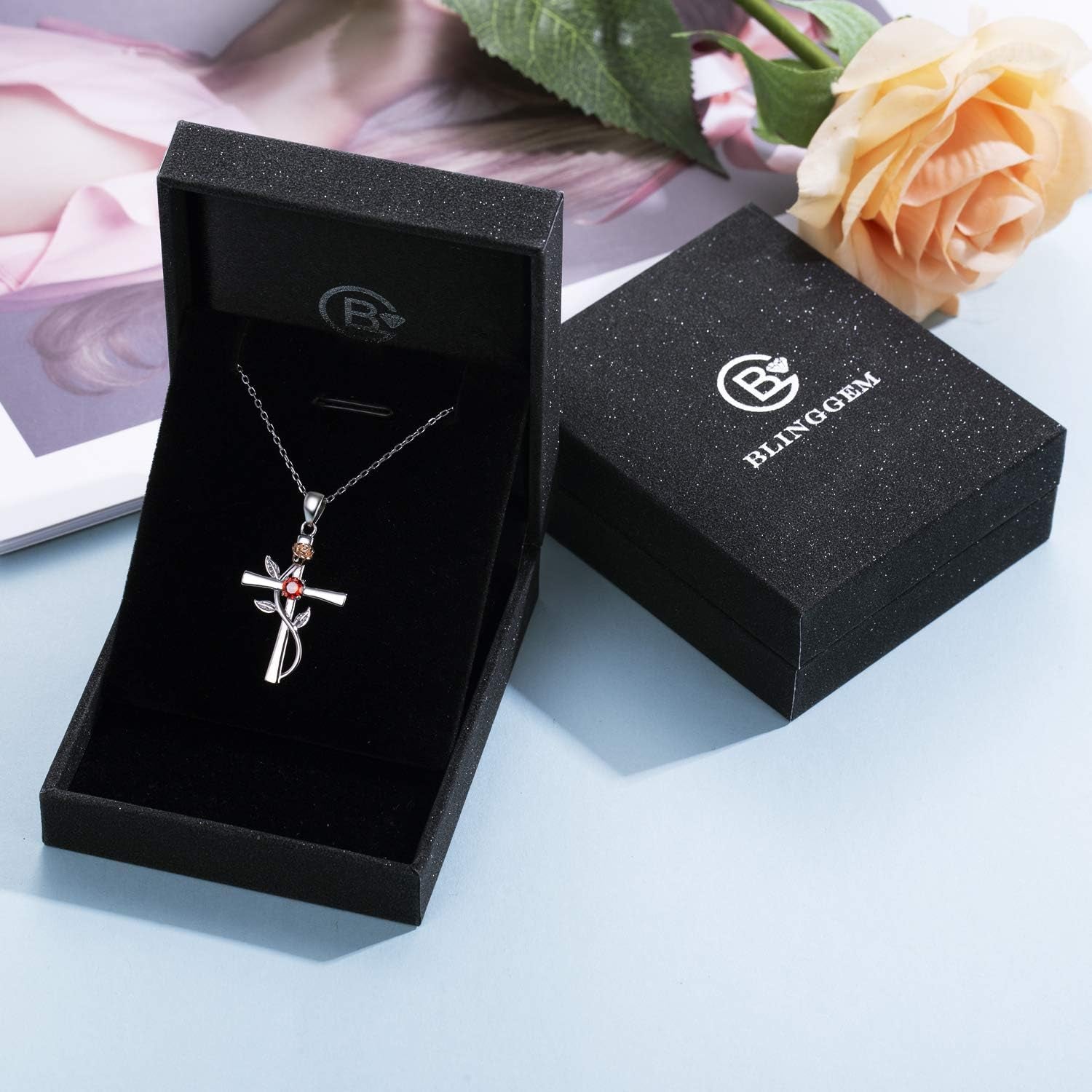 Cross Necklace for Women 925 Sterling Silver Birthstone Necklace for Womens Cross Pendant 5A Cubic Zirconia 12 Birth Months Birthday Gifts for Women Wife Her