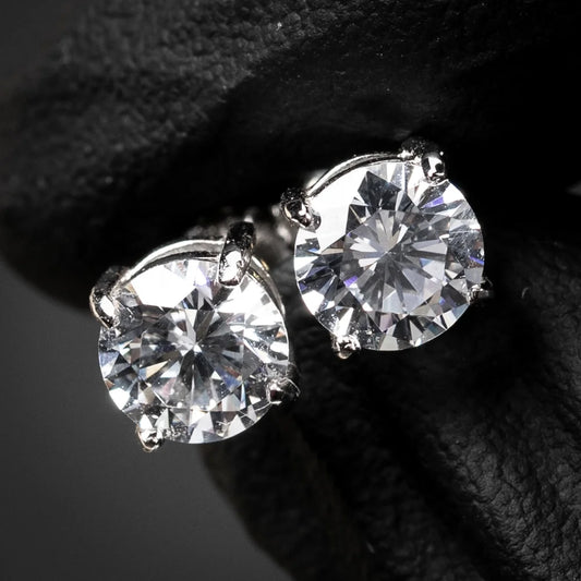 White Gold Plated 925 Sterling Silver Flower Small Brilliant round Solitaire Unisex Iced Cz Hip Hop Hypoallergenic Men'S Women'S Circle Screw Back Cubic Zirconia Stud Earrings
