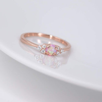 Sterling Silver Halo Opal Stacking Ring Simple Dainty Gold Ring Opal Ring Birthstone Ring 4-10