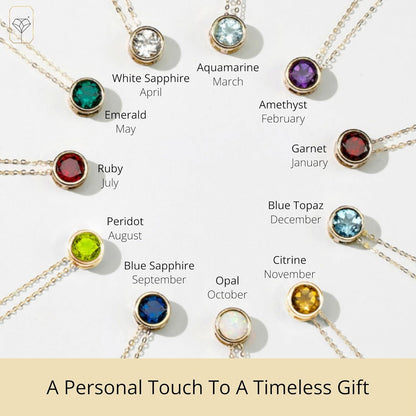 14K Gold Gemstone Pendant with 7Mm round Bezel Birthstone | Dainty round Necklace for Women with Gold 18 Inch Cable Chain | Secure Clasp Pendants with Gift Box