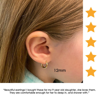 14K White Gold Classic Polished round Gold Hoop Earrings (12Mm) for Women & Unisex