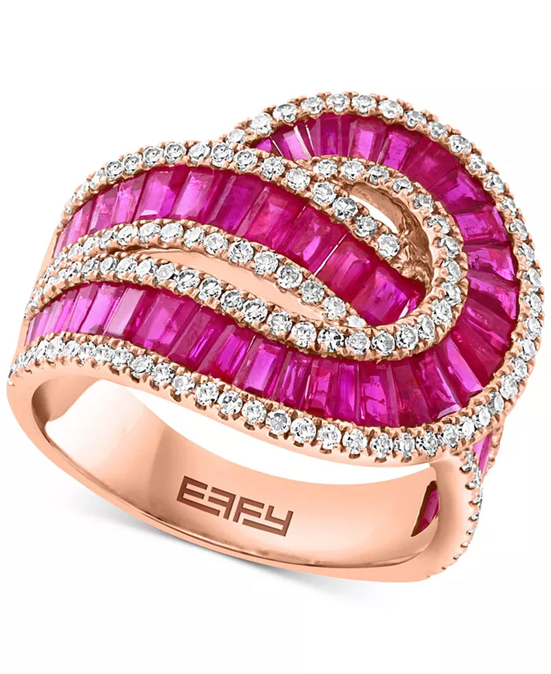 EFFYÂ® Ruby (3-1/4 Ct. T.W.) & Diamond (5/8 Ct. T.W.) Swirl Statement Ring in 14K Rose Gold