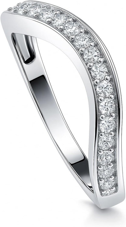 Sterling Silver CZ Ring Enhancer for Wedding Engagement Rings, Cubic Zirconia Chevron Curved Half Eternity Band Ring for Women