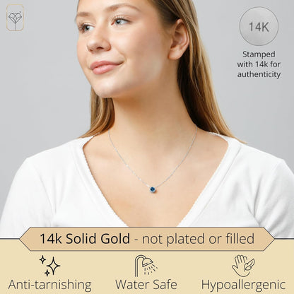 14K Gold Gemstone Pendant with 7Mm round Bezel Birthstone | Dainty round Necklace for Women with Gold 18 Inch Cable Chain | Secure Clasp Pendants with Gift Box