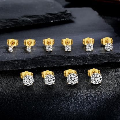 5 Pairs Stud Earrings Sets 3-7MM 18K Gold Plated Round/Cushion/Asscher/Emerald Cut Cubic Zirconia Earring Hypoallergenic Stud Earrings for Women Men