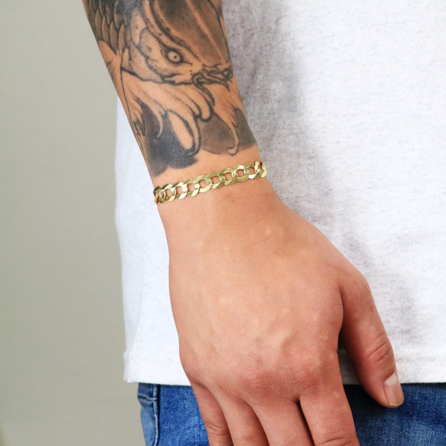 14K Real Yellow Gold Solid Cuban Curb Link 8Mm Chain Bracelet (7"-9") Italian Jewelry for Men