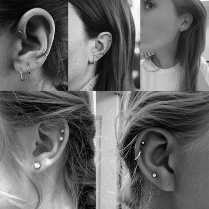 Sterling Silver Stud Earrings for Women- 2 Pairs of Small Cartilage Tragus Stud Earrings Set, 2Mm Tiny Cubic Zirconia Earrings round Ball Earrings & Pearl Earrings