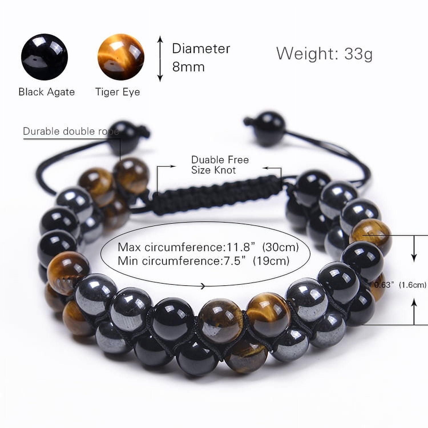 Triple Protection Bracelet, Tigers Eye Black Obsidian and Hematite 8Mm Beads Bracelet for Men Women, Jewelry Healing Bracelets Bring Luck and Prosperity and Happiness