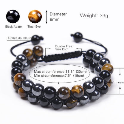 Triple Protection Bracelet, Tigers Eye Black Obsidian and Hematite 8Mm Beads Bracelet for Men Women, Jewelry Healing Bracelets Bring Luck and Prosperity and Happiness