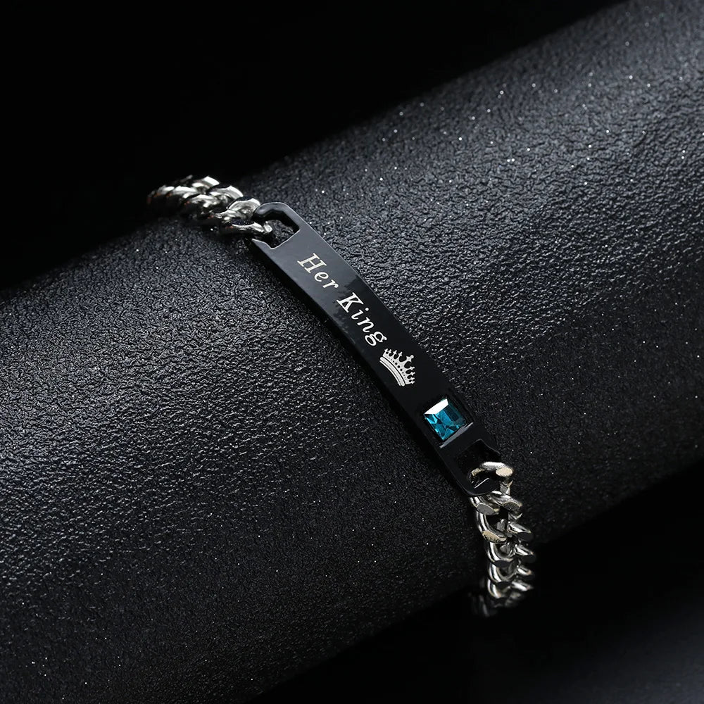 Love Bangle Men and Women Couple Bracelets Her King His Queen Titanium Steel Couple Bracelets Charm Wrist Chain Valentine'S Gift