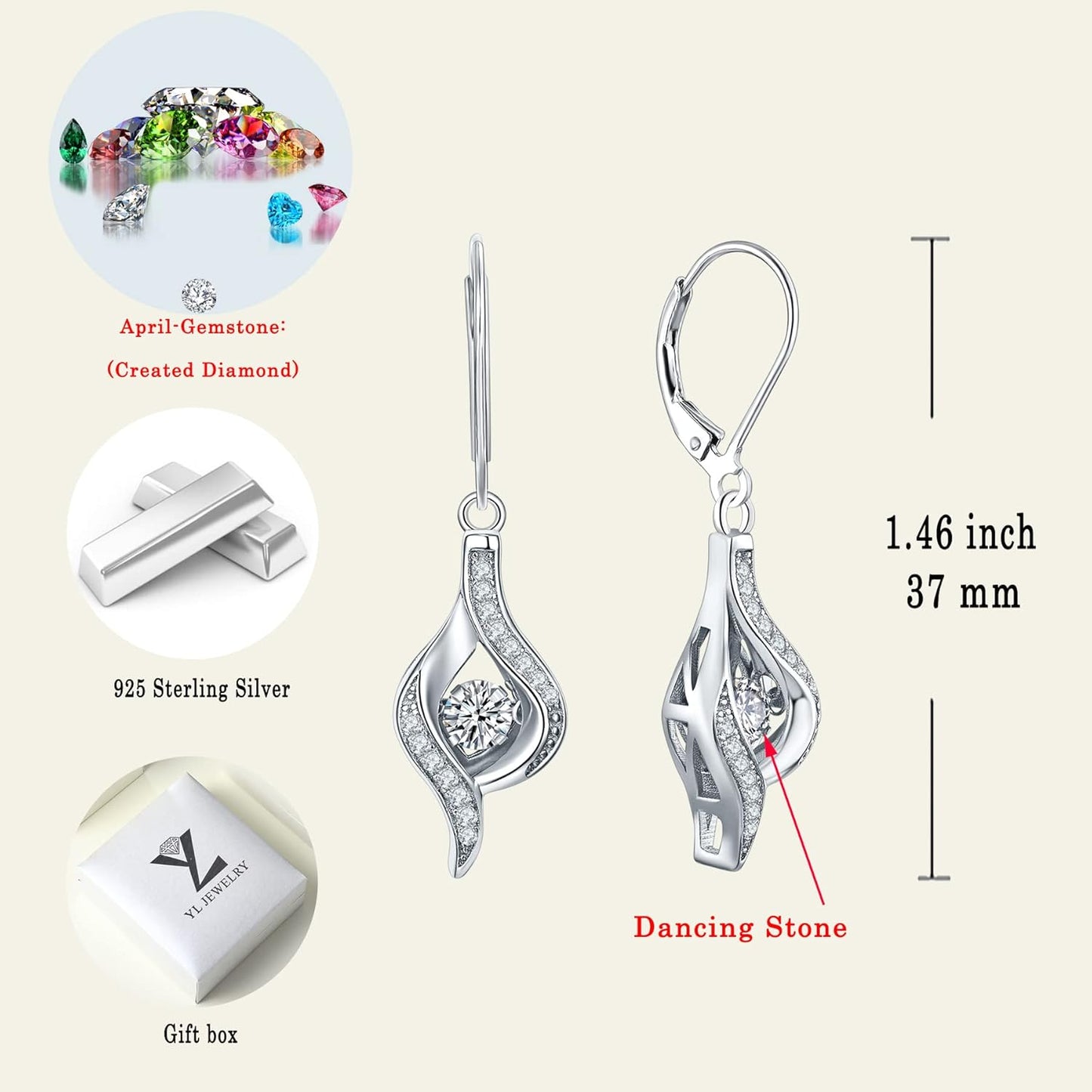 Eye Dangle Earrings 925 Sterling Silver Halo Earrings Birthstone Jewelry for Women