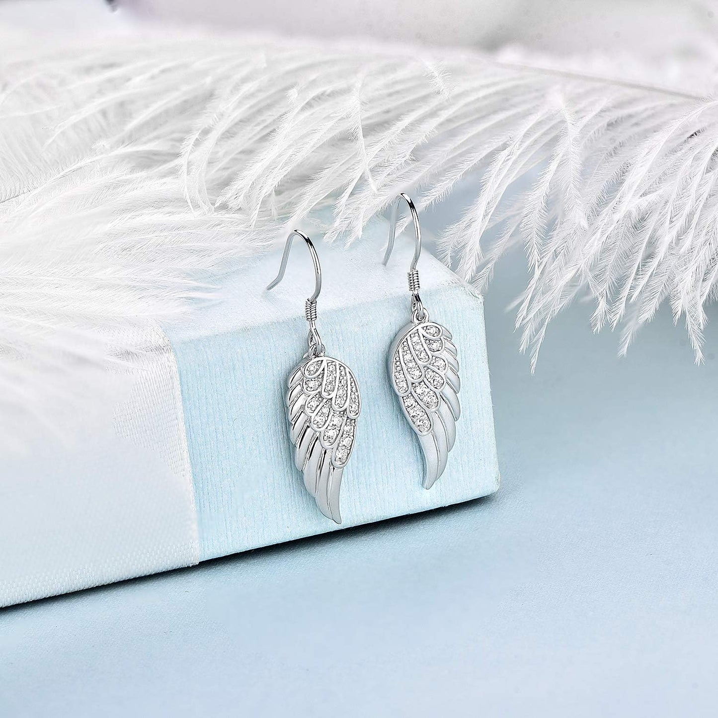 Angel Wings Dangle Earrings for Women 925 Sterling Silver Cubic Zirconia Threader Earrings